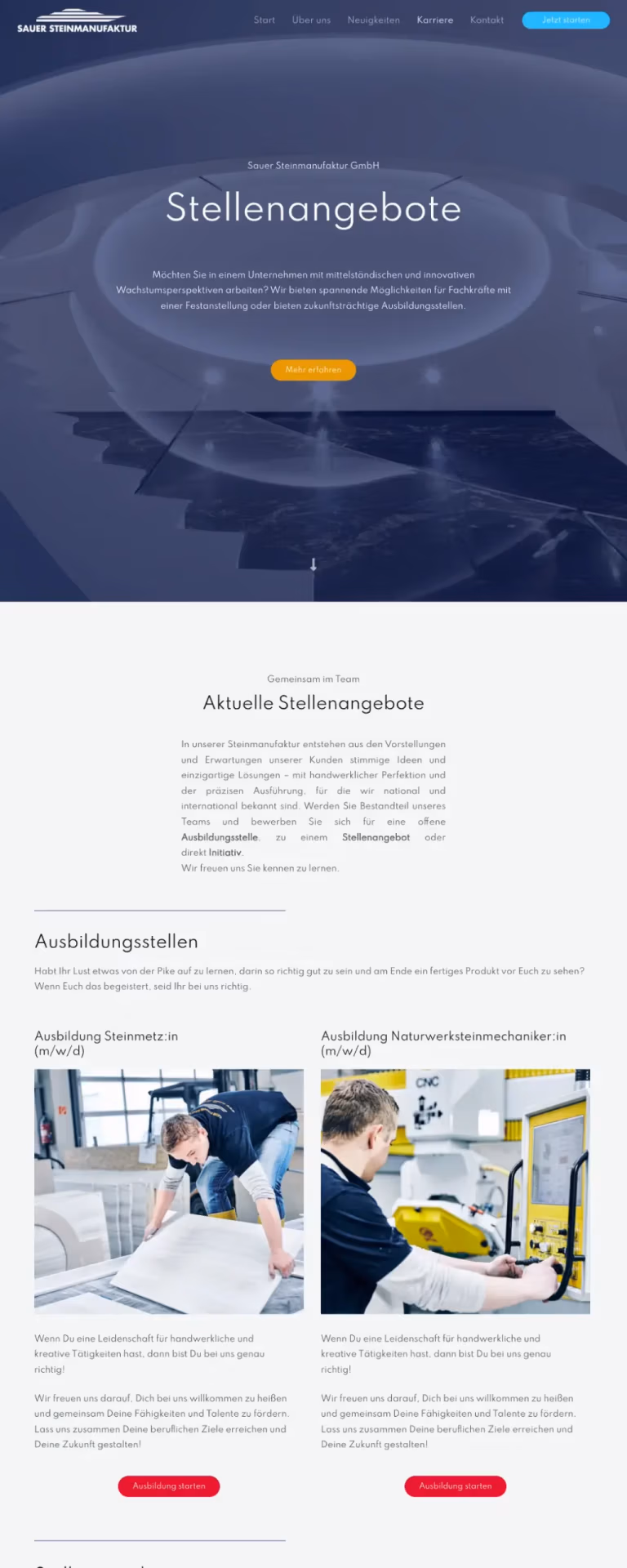 Karrierebereich der Sauer Steinmanufaktur – erstellt von 3DMATTERS