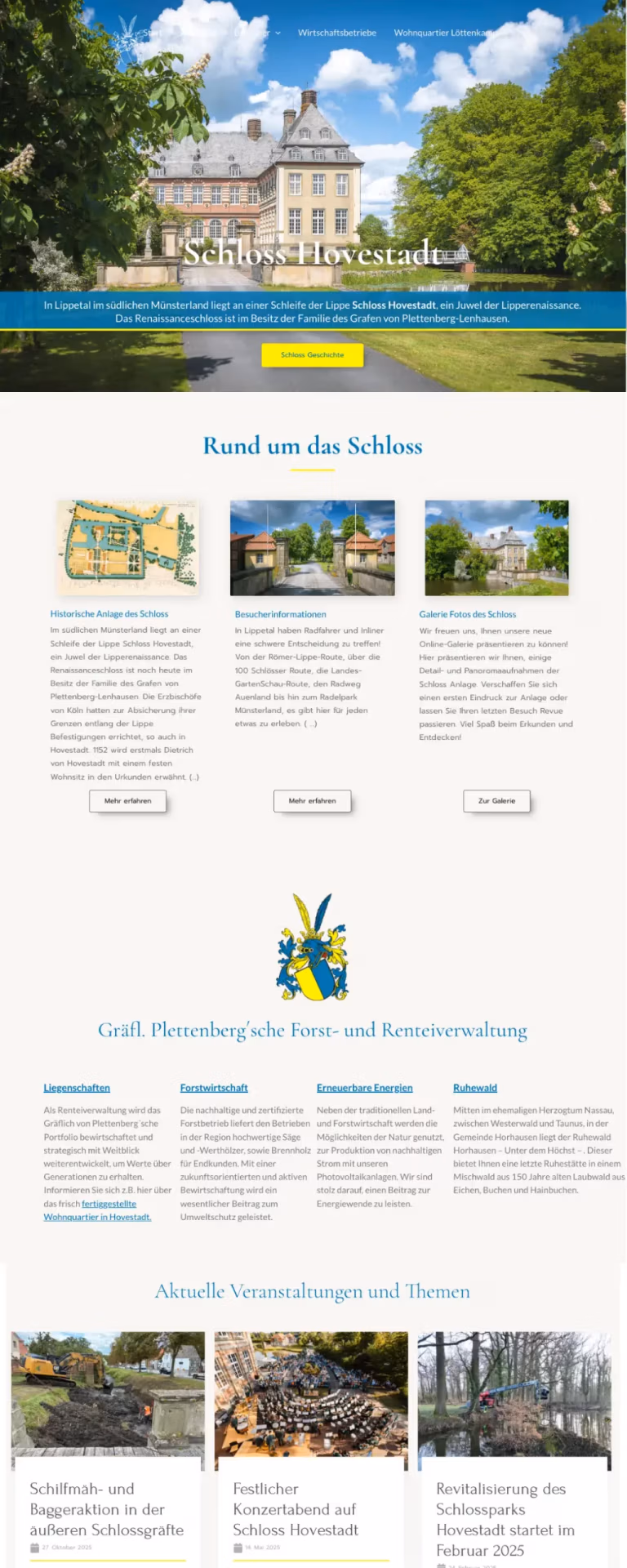 Website von Schloss Hovestadt in Lippetal – erstellt von 3DMATTERS